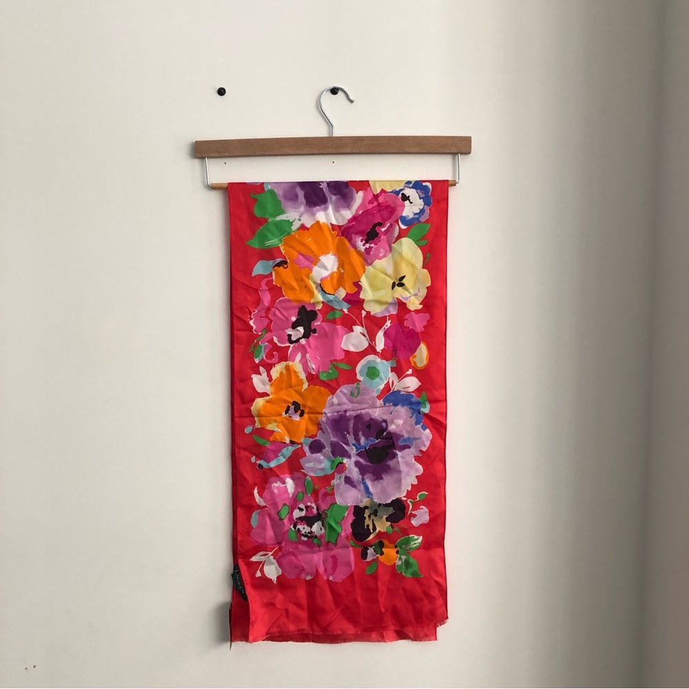 Lauren Ralph Lauren 100% Silk Scarf • Red Floral Pattern • NWT
